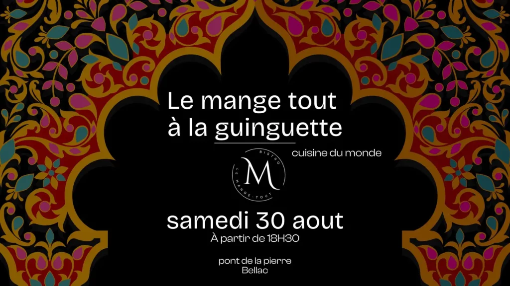 Visuel avec le logo du restaurant le Mange-Tout qui vient cuisiner à la Guinguette pour un événement spécial le samedi 30 août 2025