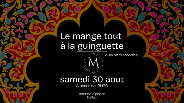 Visuel avec le logo du restaurant le Mange-Tout qui vient cuisiner à la Guinguette pour un événement spécial le samedi 30 août 2025